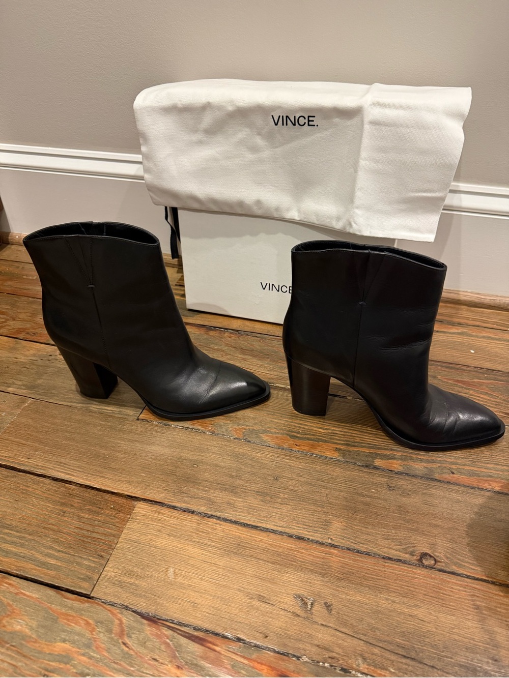 Vince “Erving” Black Leather Ankle Booties